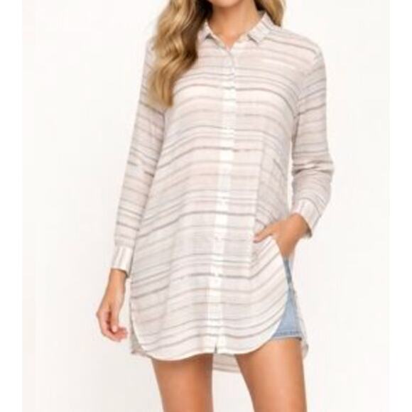 Garnet Hill Tops - Garnet Hill Size Medium 100% Linen Striped Easy Tunic Top